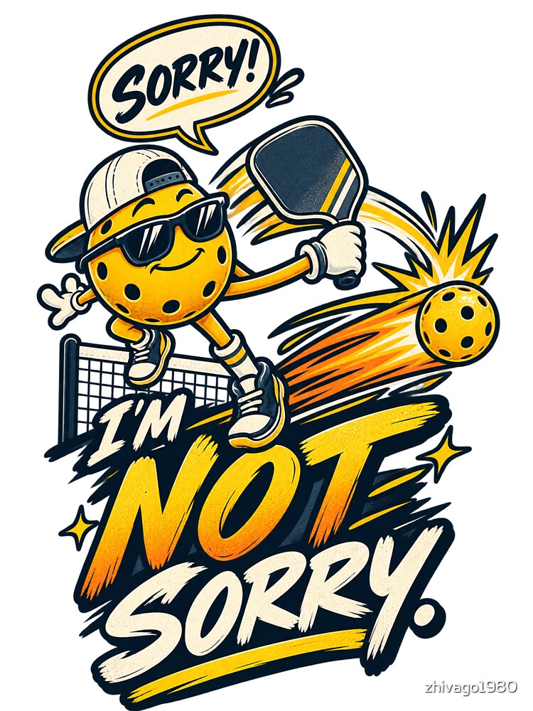 Sorry I'm Not Sorry Funny Pickleball Ball Mascot Smash Player by zhivago1980