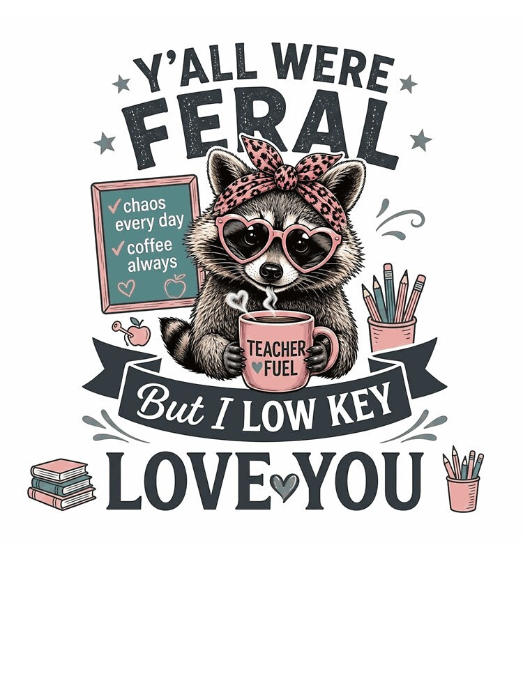 Y’all Were Feral but I Lowkey Love You Teacher Fuel Raccoon Coffee Design by Kellanfrost33