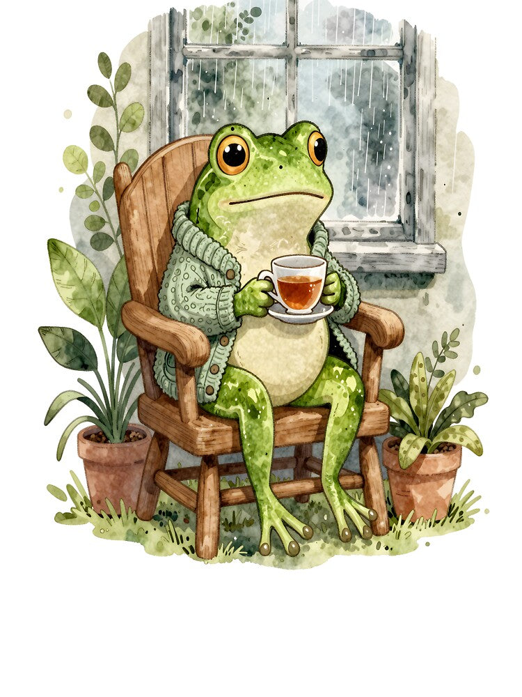 Cottagecore Frog Portrait — Teacup & Cardigan Art by sooperstore