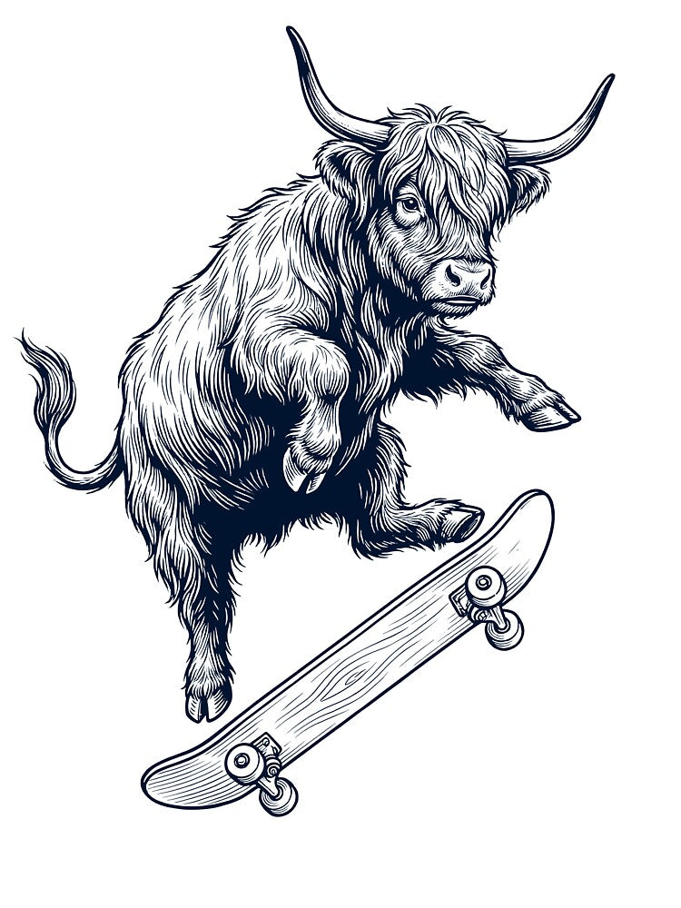 Vintage Highland Cow Skateboarding Skate Animal Lover by DoodleTortle
