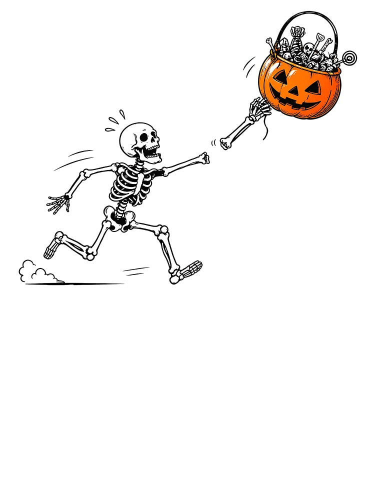 Skeleton Lost Pumpkin - Dark Humor Gothic Halloween by CatiaStudioArt