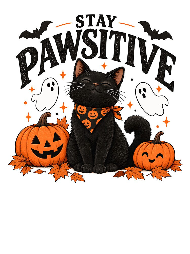 Stay Pawsitive Cute Black Cat Halloween by AhmedAlbb