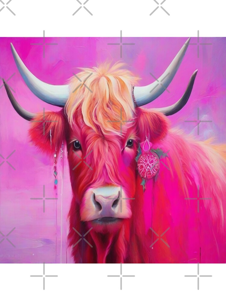 Pink Highland Cow Abstract Painting by druidwolfart