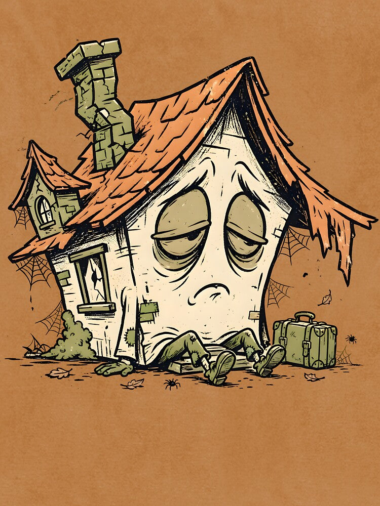 Sleepy Haunted House with Face by PreeCha Art & Co.