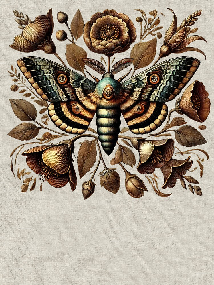 Death's-Head moth among rustic brown blooms by Meandmyshop