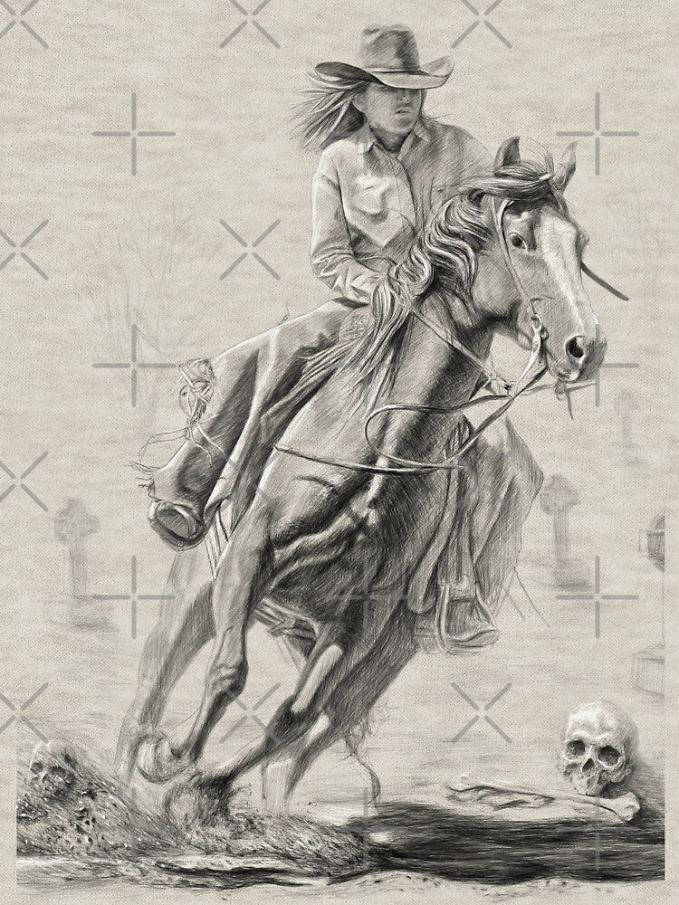 Cowgirl Riding Horse pencil drawing 2 by kolonjArt