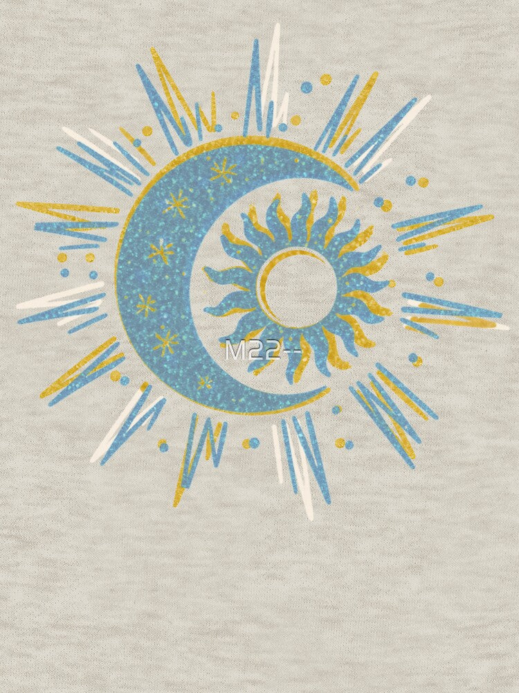 Celestial Sun and Moon – Blue Gold Cosmic Boho Design by M22--
