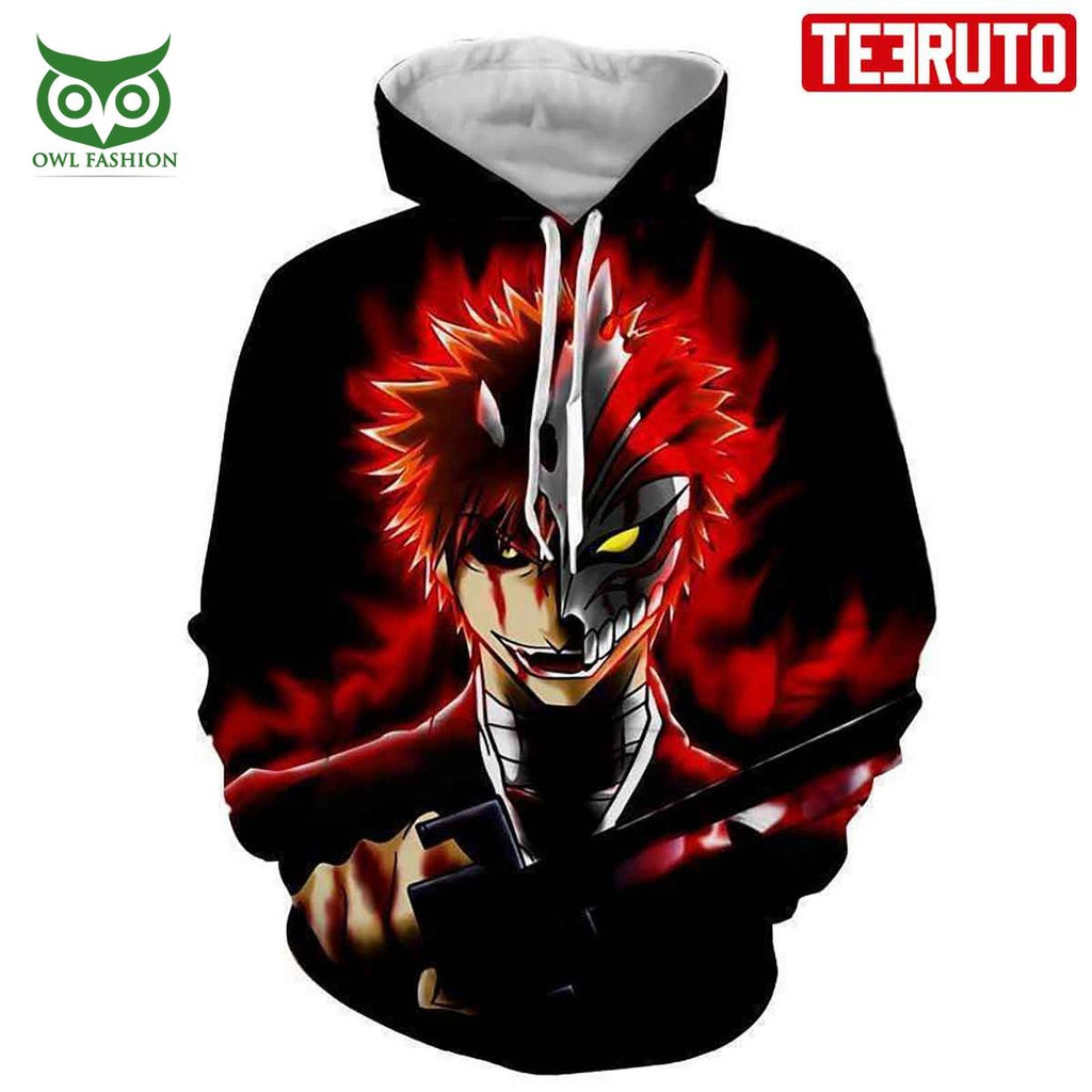 Rage Graphic Ichigo And Hollow Mask Bleach Anime HD 3D AOP Hoodie