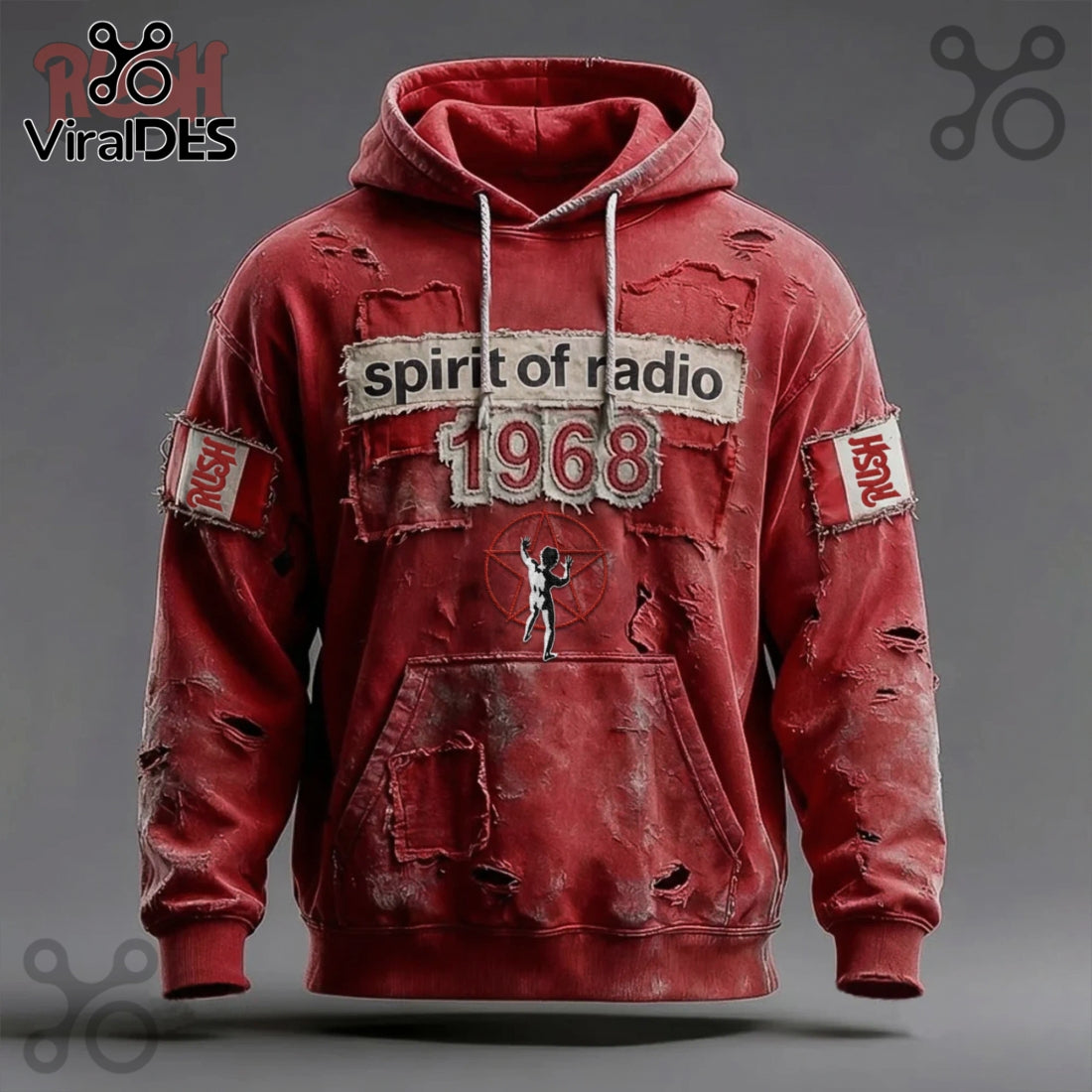 Rush Band Spirit of Radio 1968 Vintage Distressed Graphic Hoodie