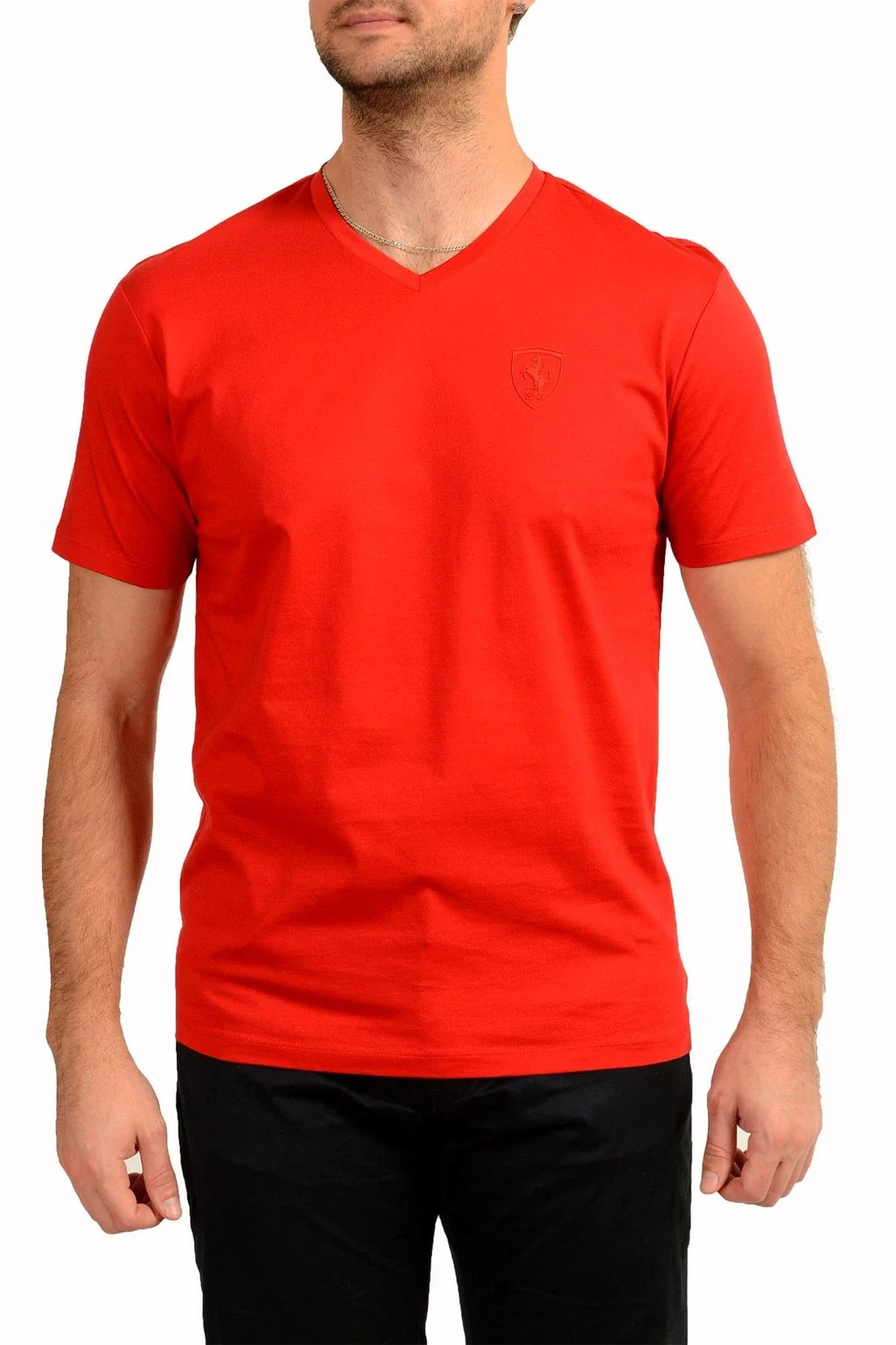 Scuderia Ferrari Men's True Red Logo V-Neck Short Sleeve T-Shirt