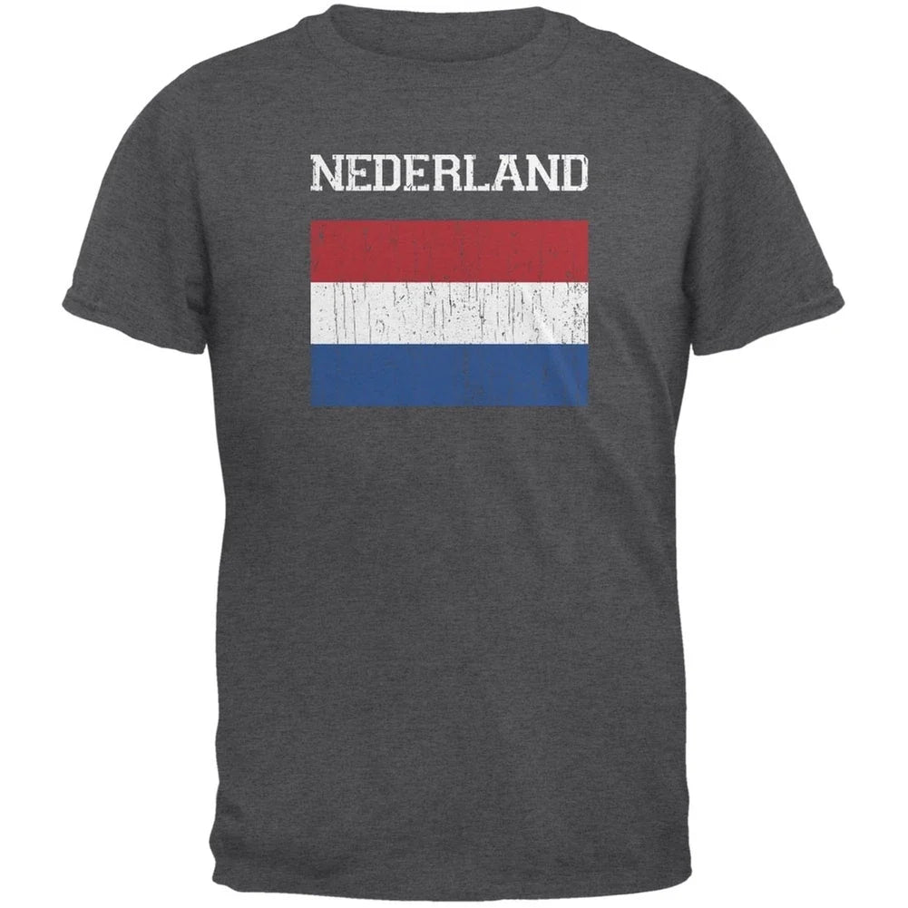 World Cup Distressed Flag Nederland Dark Heather Adult T-Shirt
