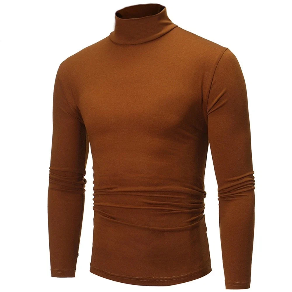 Men Polyester Turtleneck Long Sleeve Shirt Casual Slim Style Available