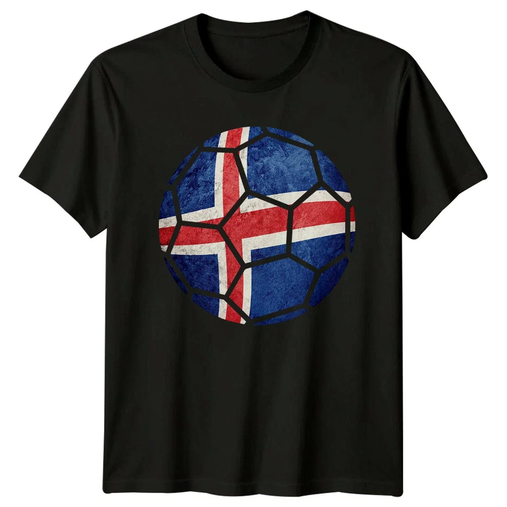 Iceland Flag Soccer Ball Sports Mens T-Shirt Womens Tee Graphic Top