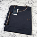 FRED PERRY Mens Navy Blue Twin Tipped T Shirt SIZE XL M1588V 52A BNWT
