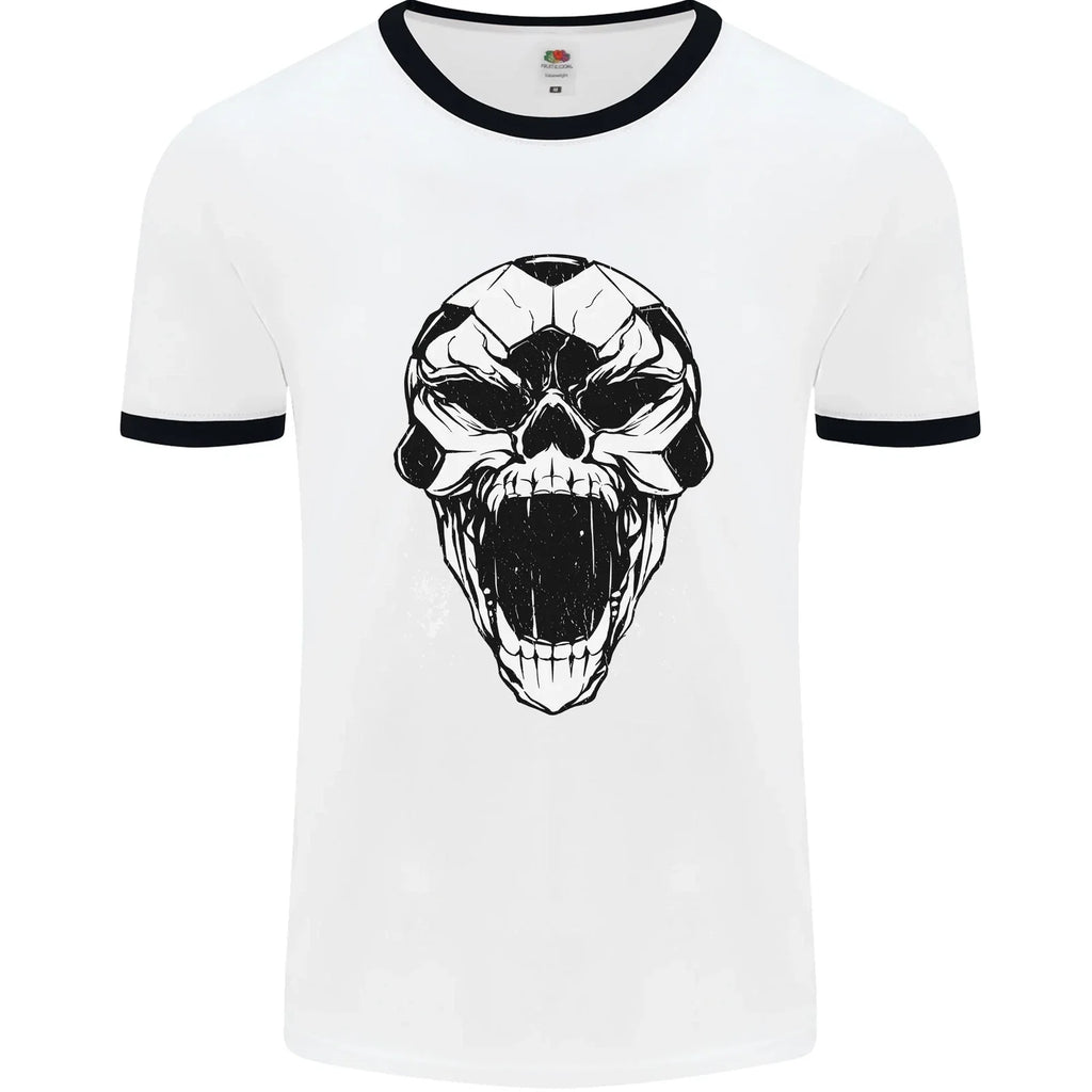 A Football Skull Soccer Footy Mens Ringer T-Shirt