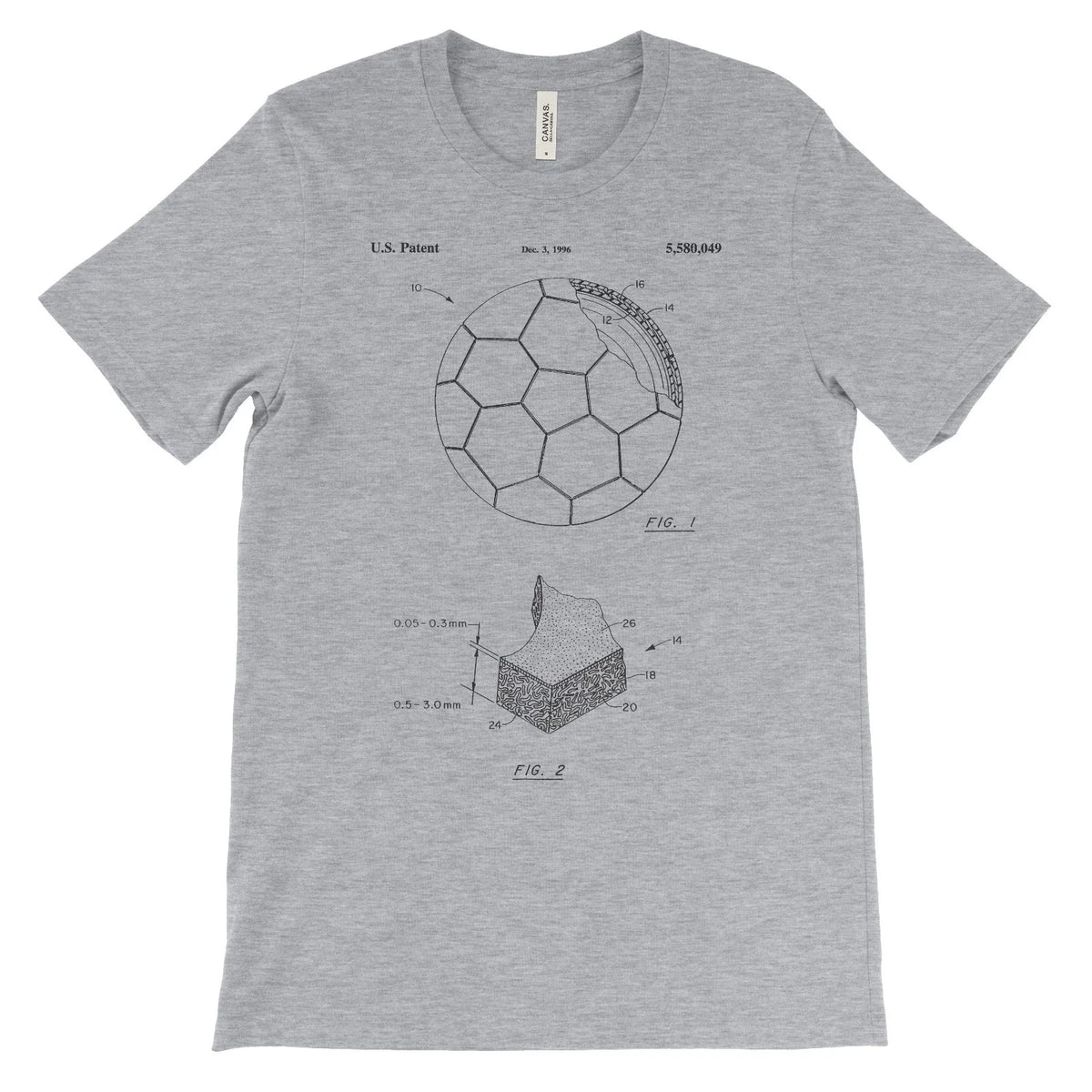 Soccer Ball Patent T-Shirt.100% Cotton Comfy Tee on Black White or Gray. NEW