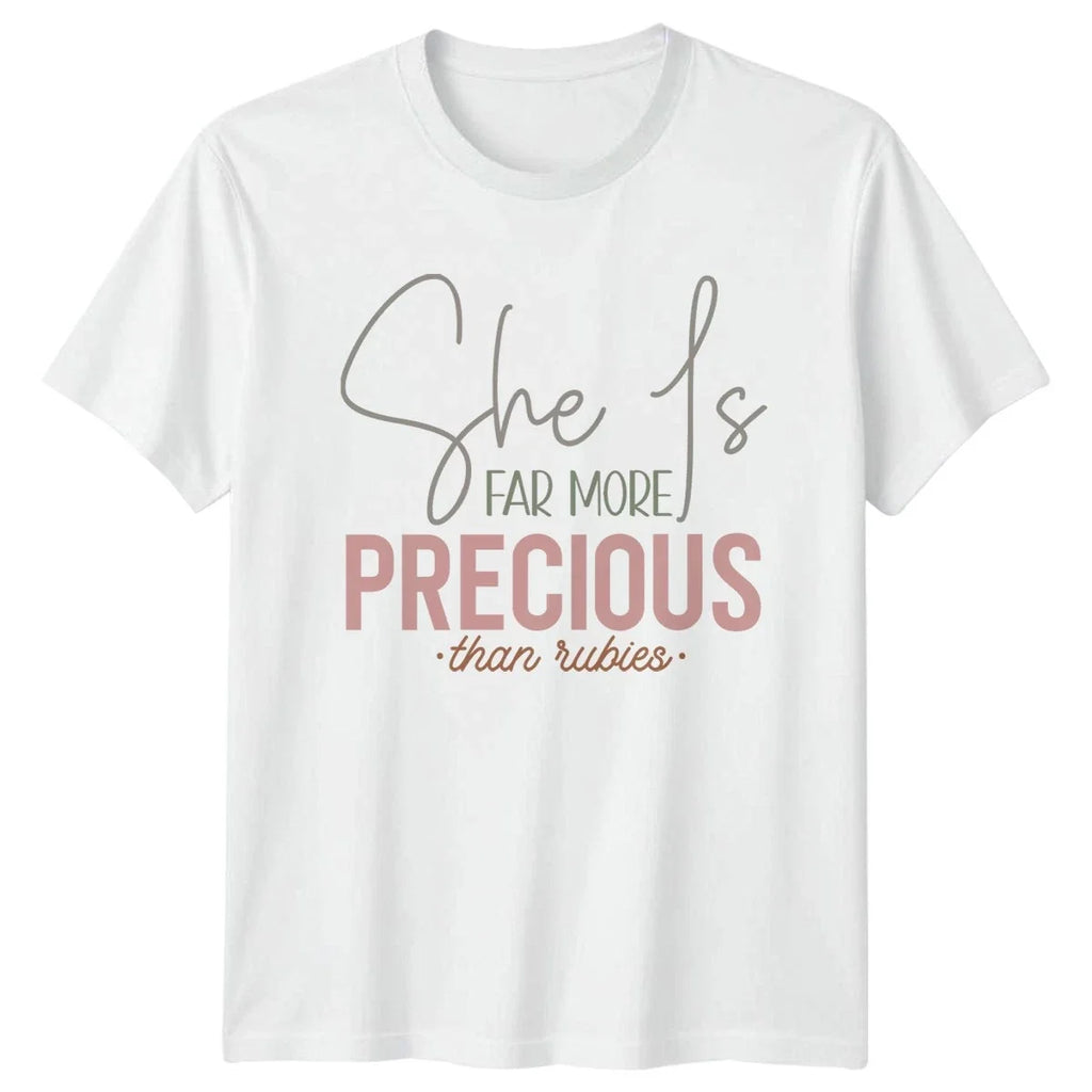 She Is Far More Precious Womens T-Shirt Biblical Faith Mothers Day Gift