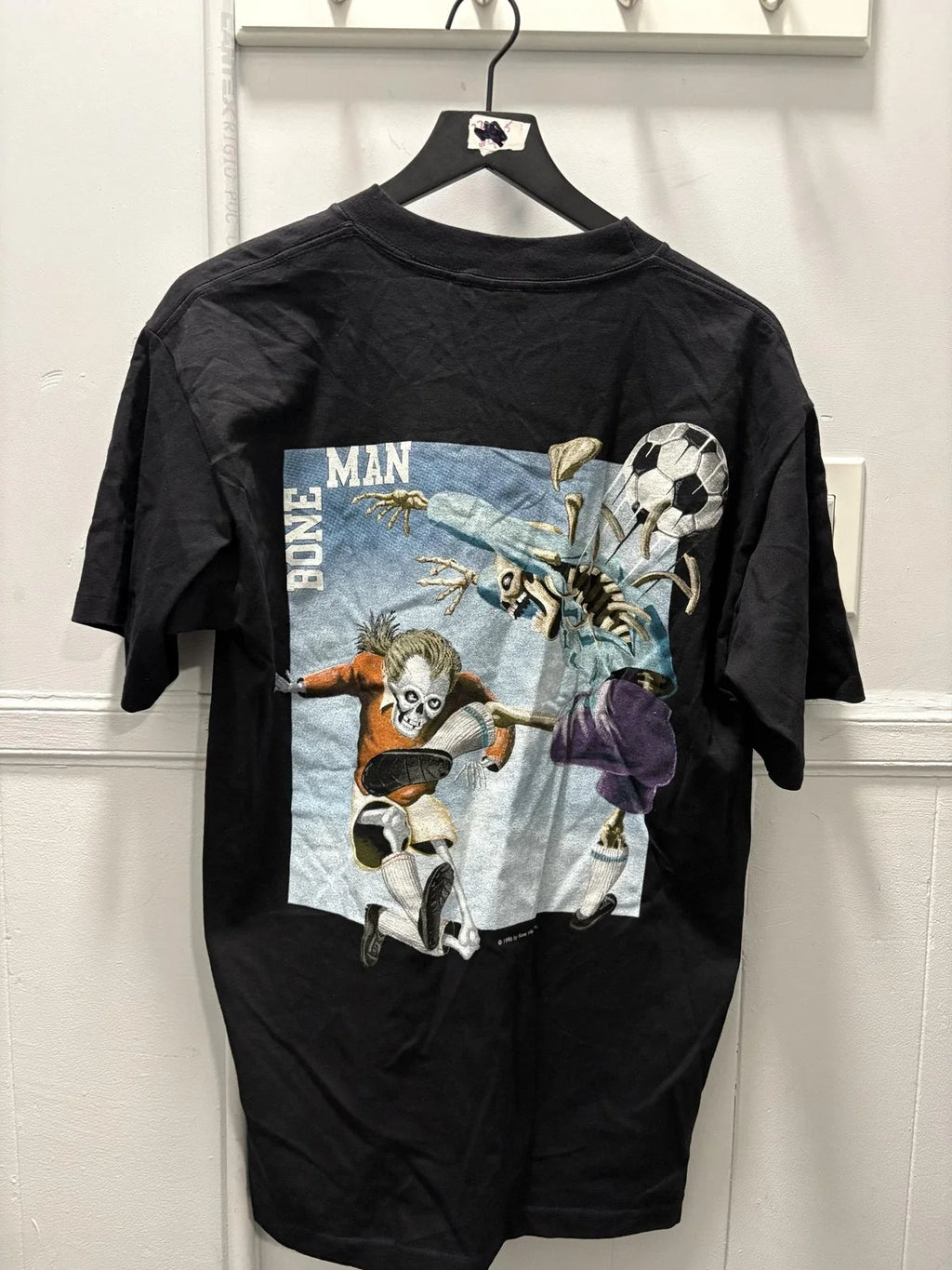 Vintage Bone Man Shirt Mens Large Black 1996 Made USA Skeleton Soccer 90s