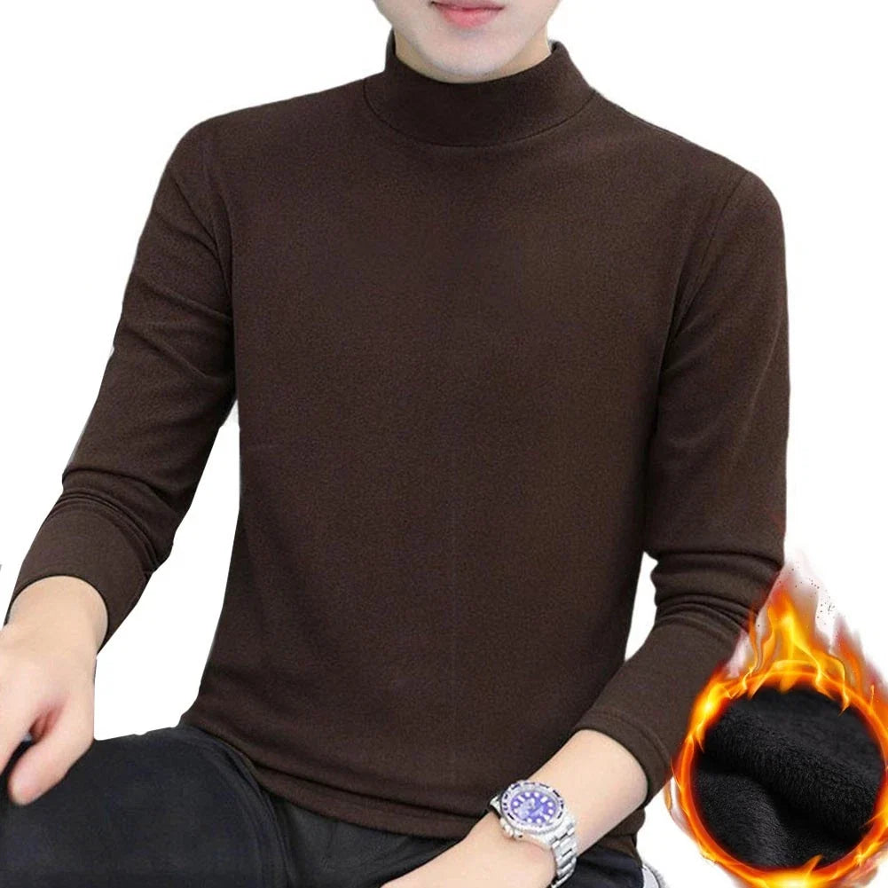Warm Men Thermal Underwear Long Sleeve Thicken Fleece Half High Collar TShirt