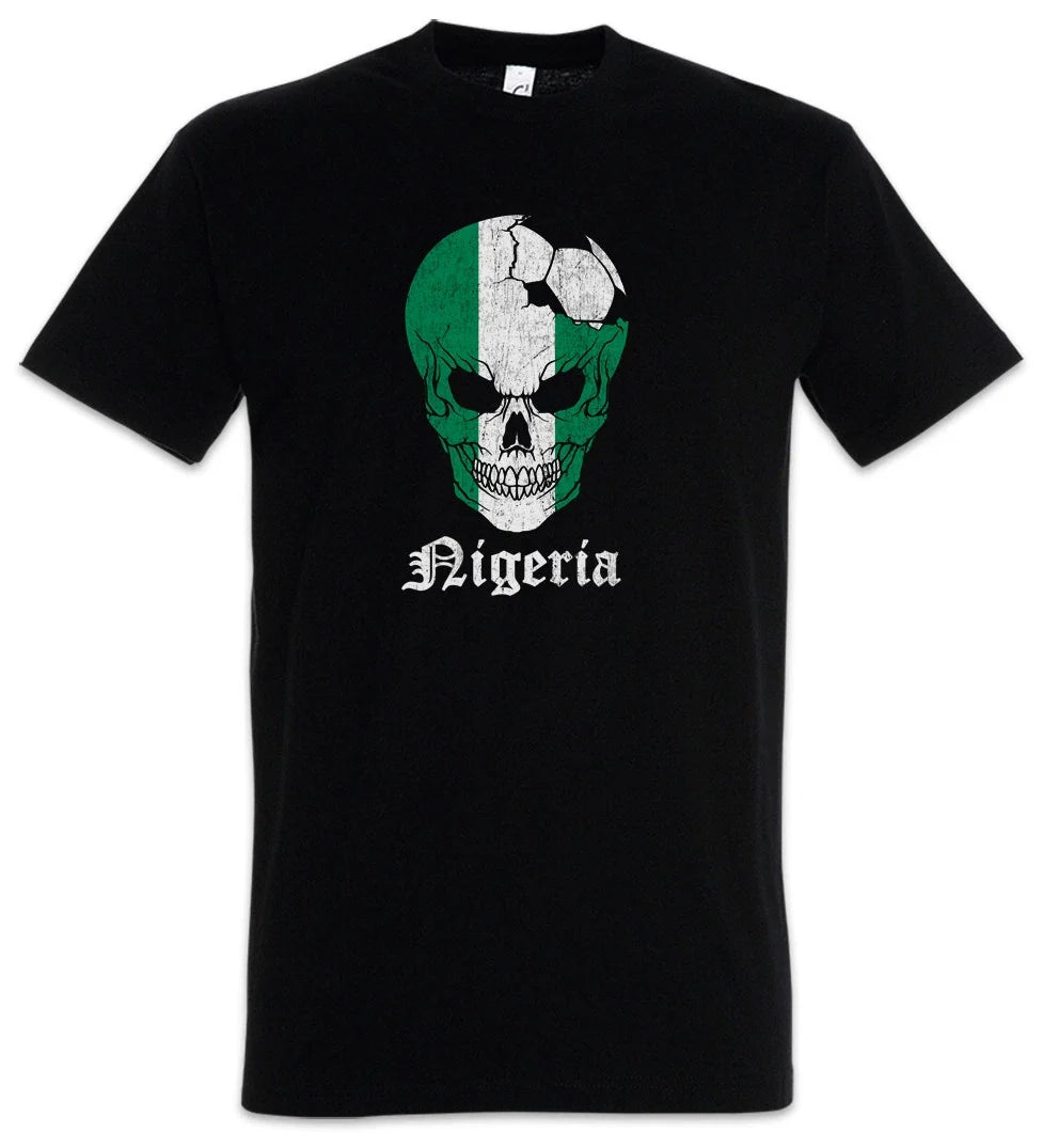 Nigeria Football Skull I T-Shirt nigerian Soccer Flag Banner World Championship
