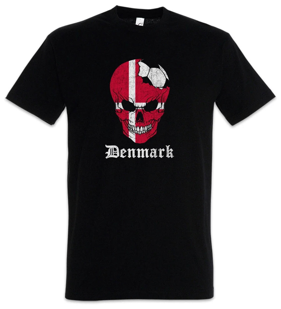 Denmark Football Skull I T-Shirt danish Soccer Flag Banner World Championship