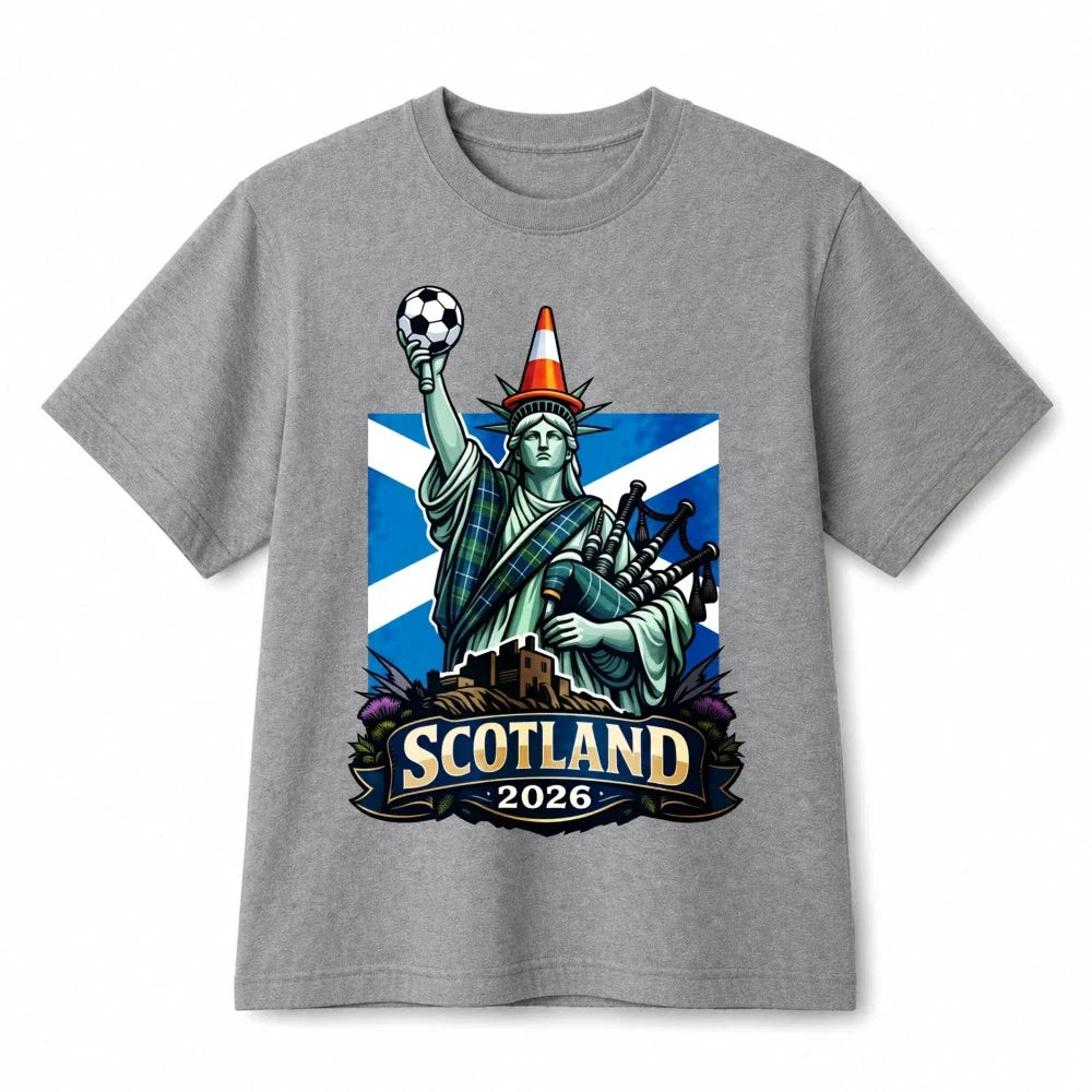 Scotland 2026 Liberty Statue Soccer Funny Retro Graphic Cotton T‑Shirt Unisex