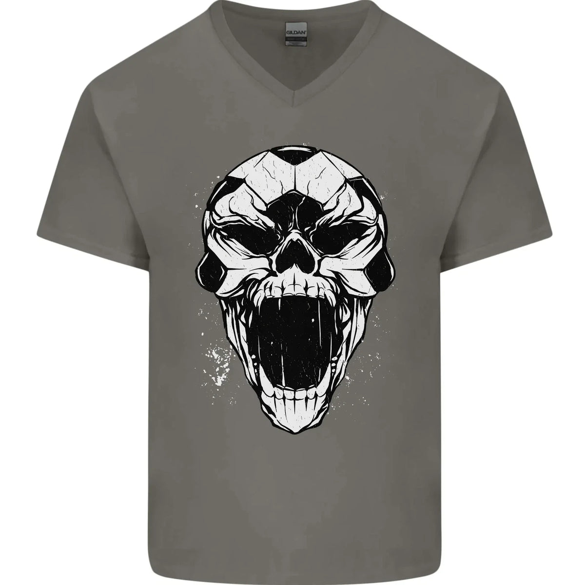 A Football Skull Soccer Footy Mens V-Neck Cotton T-Shirt