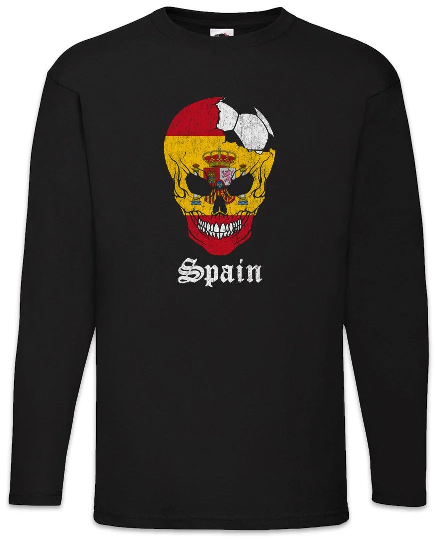 Spain Football Skull I Men Long Sleeve T-Shirt spanish Soccer Flag World