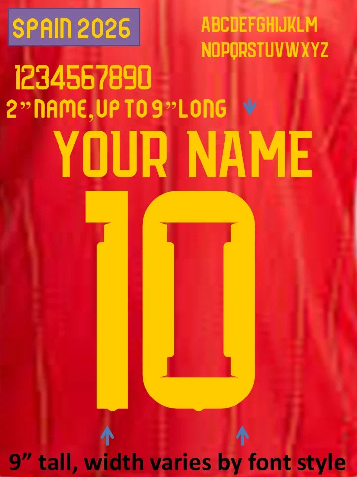 Spain 2026 CUP World IRON ON heat press transfer numbers soccer jersey