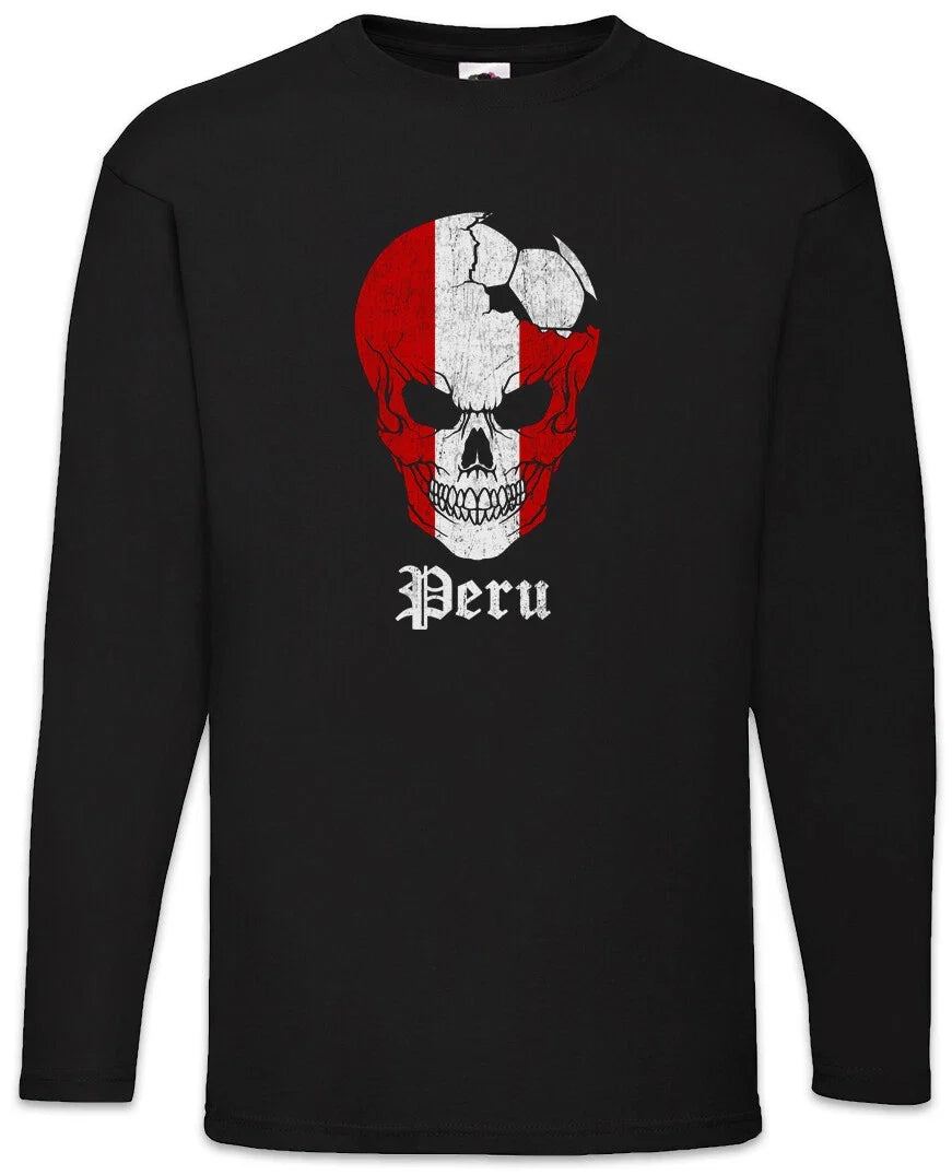Peru Football Skull I Men's Long Sleeve T-Shirt Peruvian Soccer Flag World