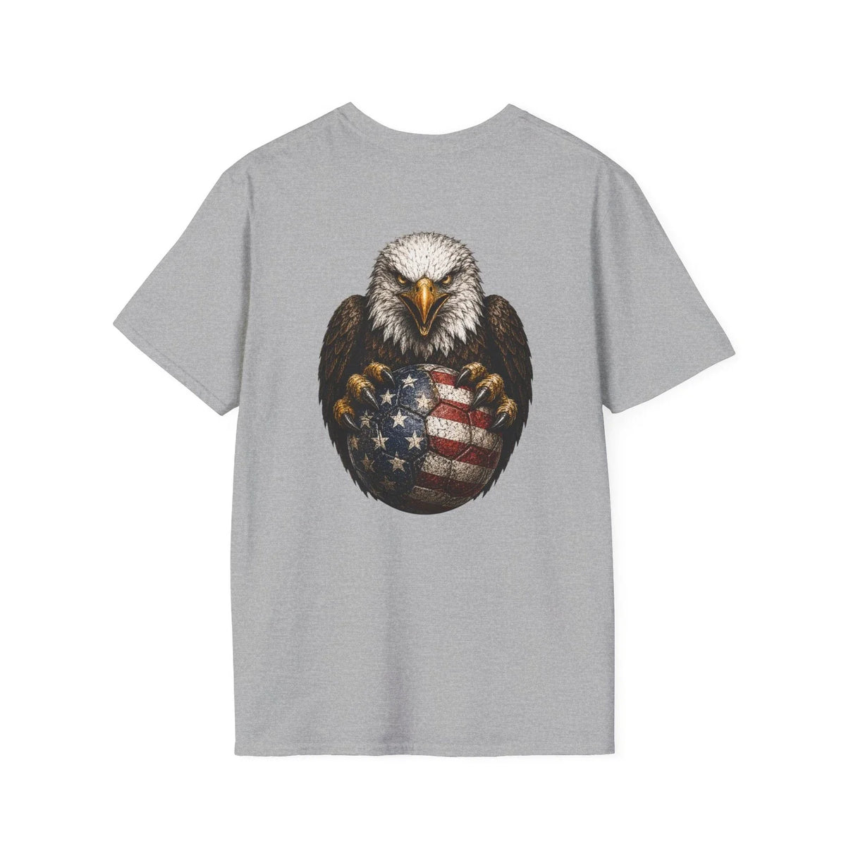 American Eagle Soccer Ball T-Shirt USA Flag Patriotic Football Tee Back Print