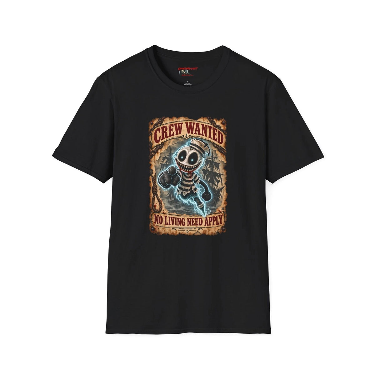 Creepy Ghost Pirate Horror T-Shirt Halloween Skeleton Sailor Vintage Poster Tee
