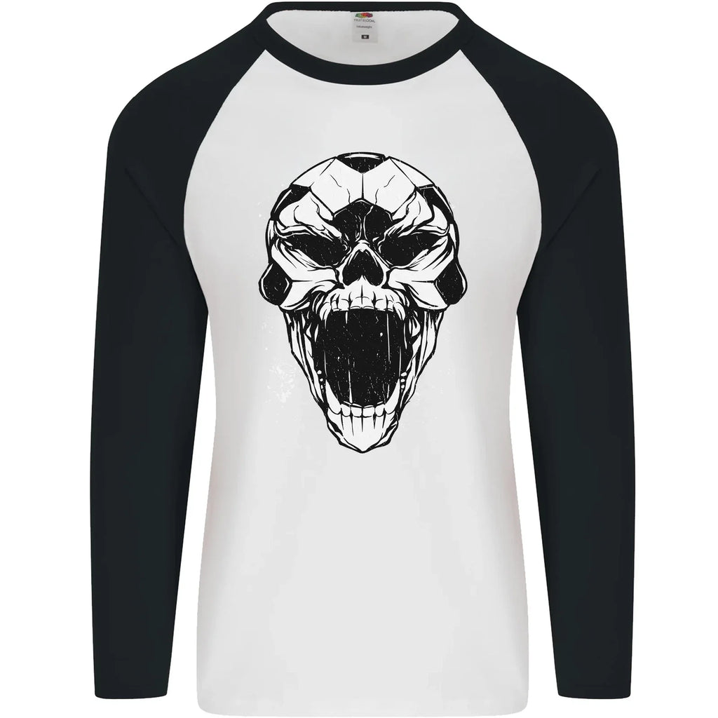 A Football Skull Soccer Footy Mens L/S Baseball T-Shirt