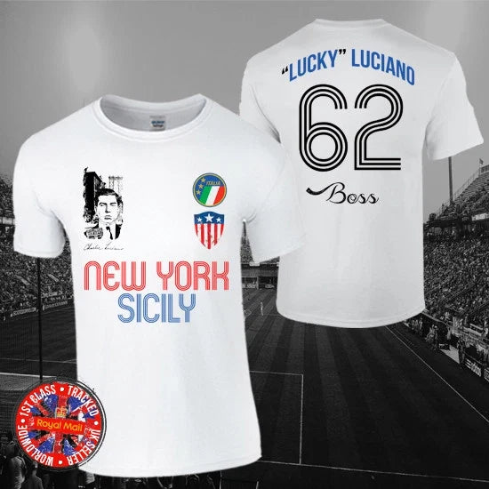 Lucky Luciano Italy USA Football T-shirt, Soccer, New York, Mob, Mafia, Narcos