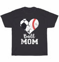 Ball Mom Heart Funny Baseball Soccer Mom Sport Fan Lover T-Shirt Unisex Tee Gift