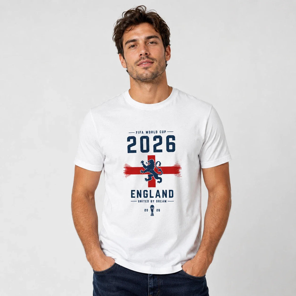 England Football World T-Shirt Cup 2026 Adult Men Soccer Graphic White T-Shirt