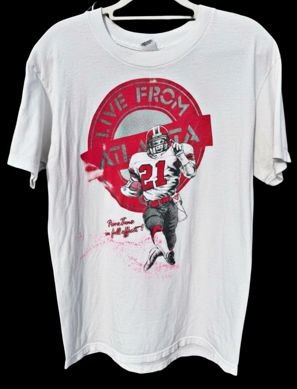 Vintage 90s Atlanta Falcons Prime Time “Neon”Deion Sanders Rare Large T-Shirt