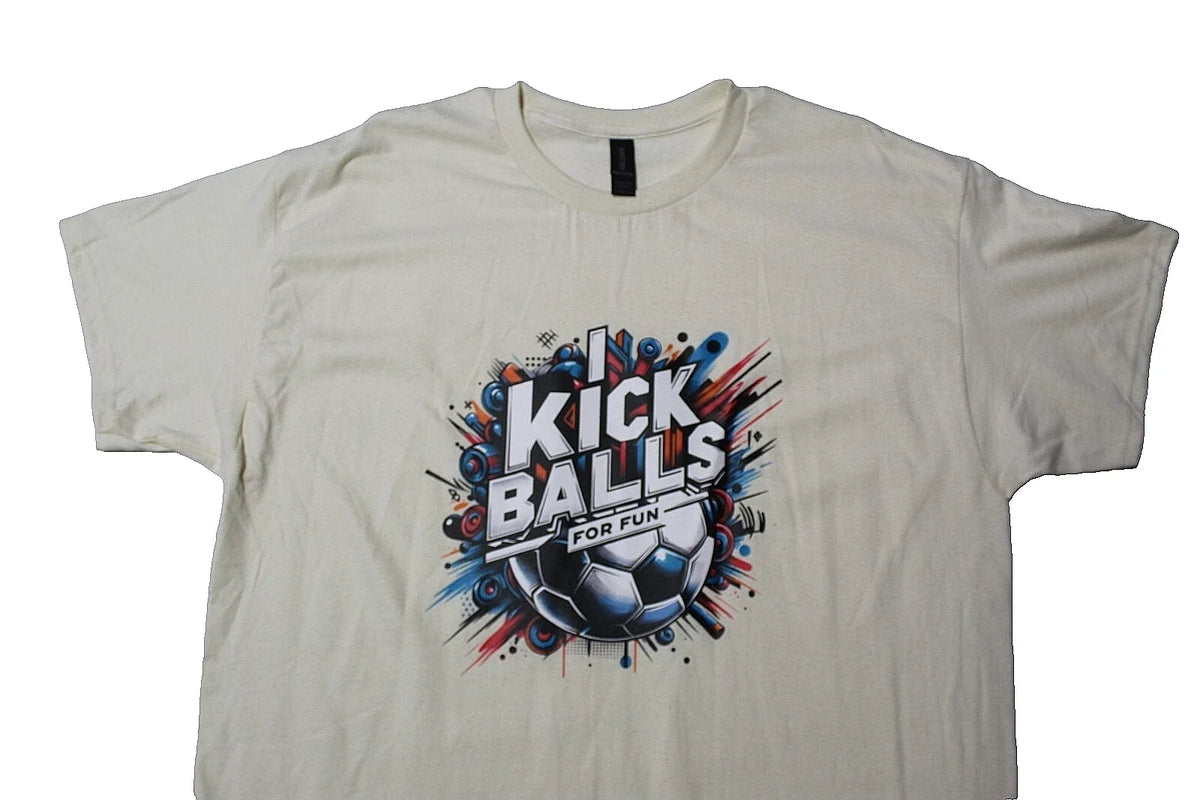 Soccer Ball I Kick Balls DTF Graphic T Shirt Gildan Cotton Short Sleeve XL New