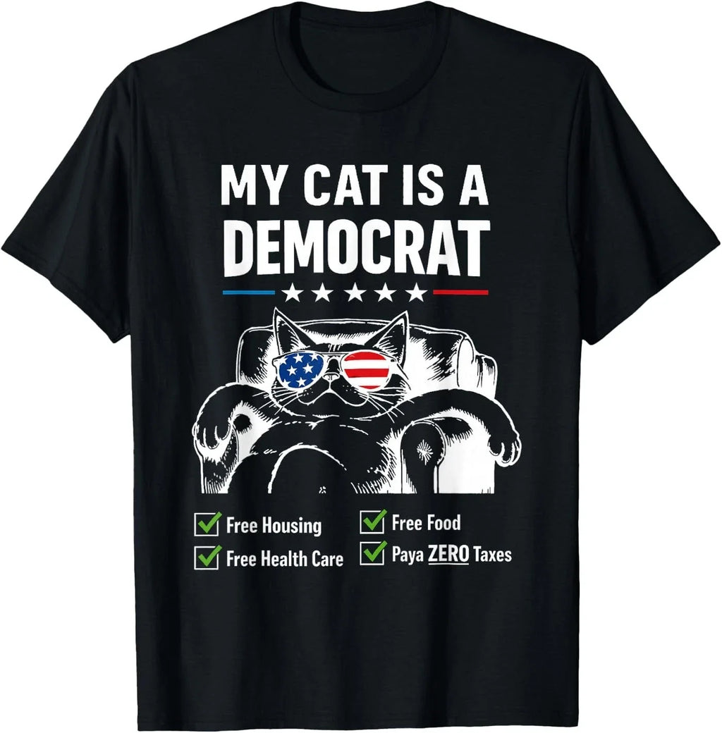 My Cat is A Democrat Lazy Cat Feline Free Housing Humor T-Shirt