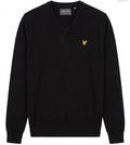 Lyle & Scott Vintage Men's V-Neck Jumper Black Cotton Merino Wool Knit Sweater