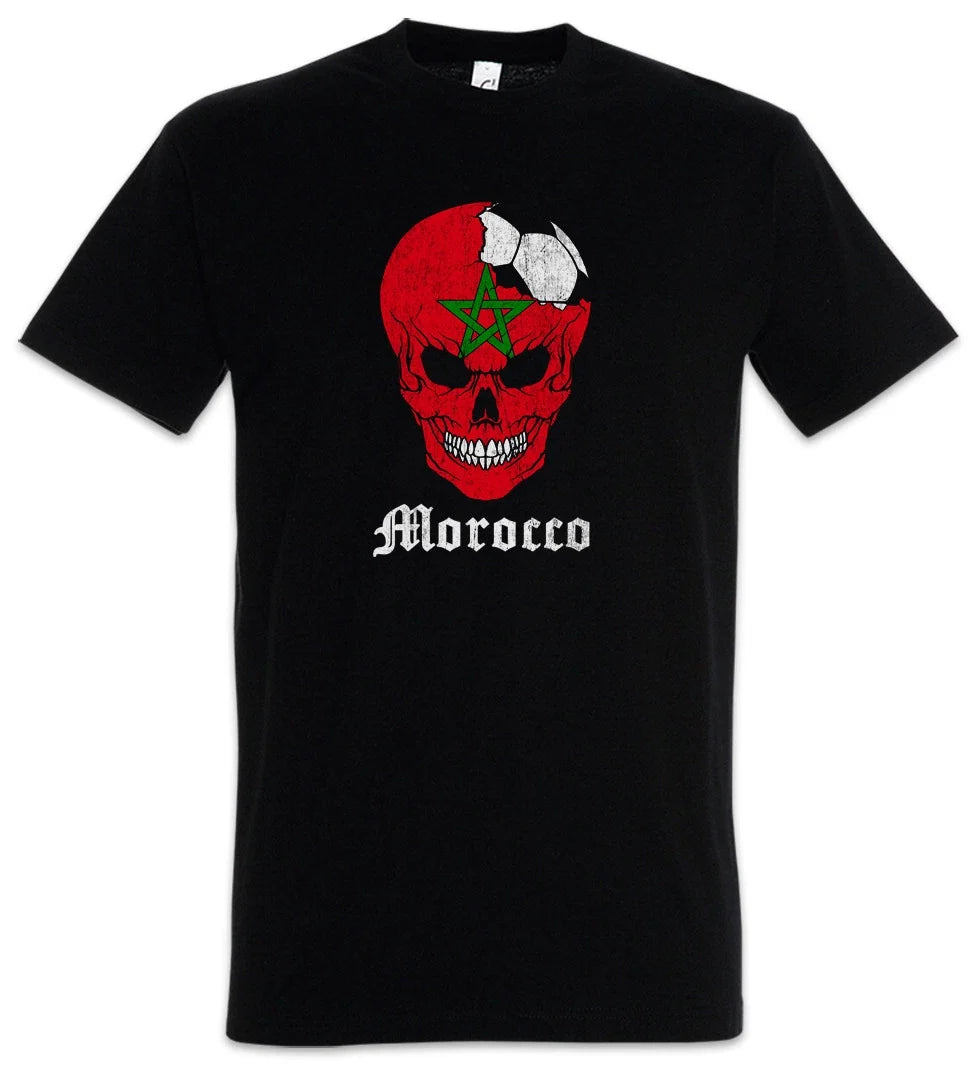 Morocco Football Skull I T-Shirt moroccan Soccer Flag Banner World Championship