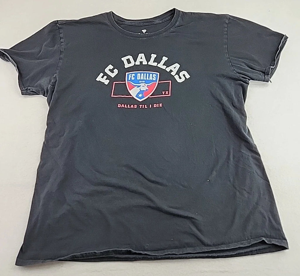 Distressed Fanatics Dallas FC Logo Mens XL Black Soccer Team T-shirt