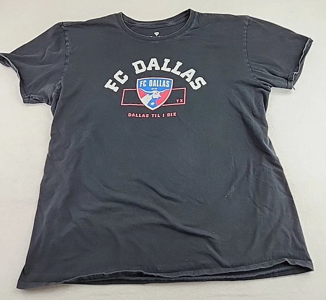 Distressed Fanatics Dallas FC Logo Mens XL Black Soccer Team T-shirt