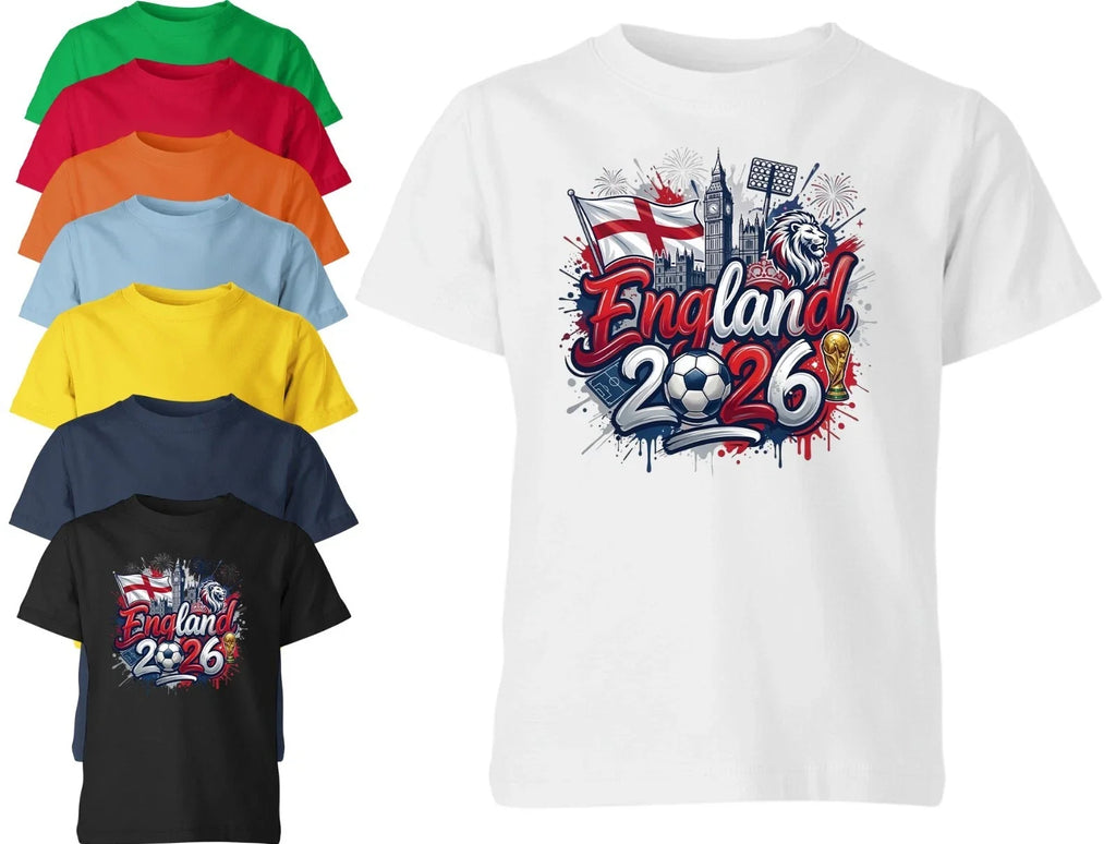 England World Cup 2026 T-Shirt Kids Unisex Football Soccer Game Tee Boys Girls