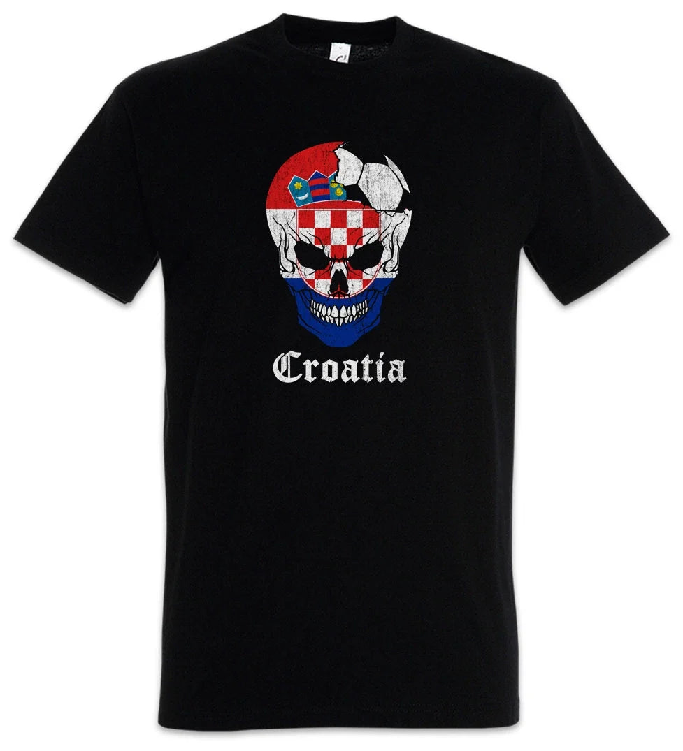 Croatia Football Skull I T-Shirt croatian Soccer Flag Banner World Championship