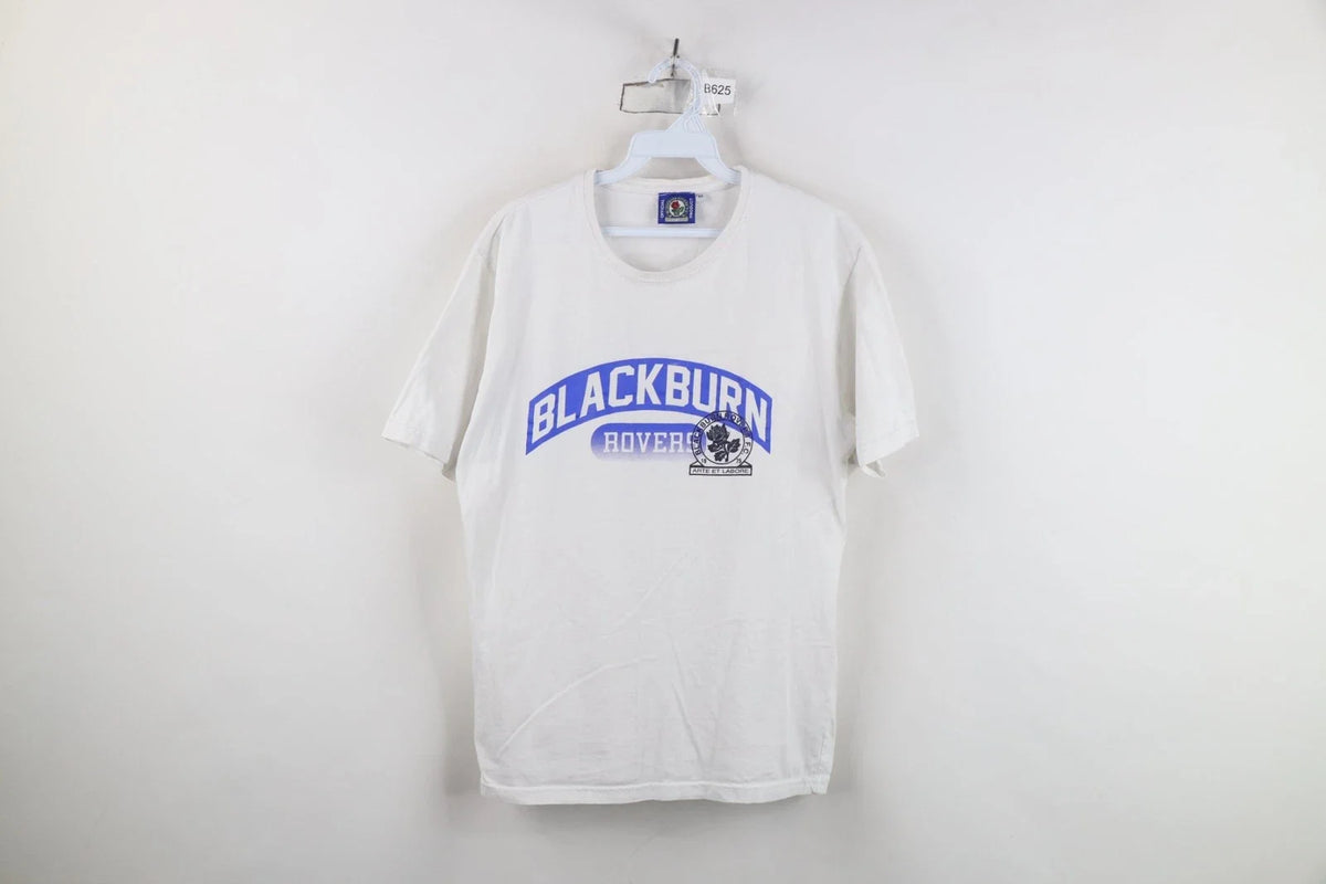 Retro Mens Medium Spell Out Blackburn Rovers FC Football Soccer T-Shirt White