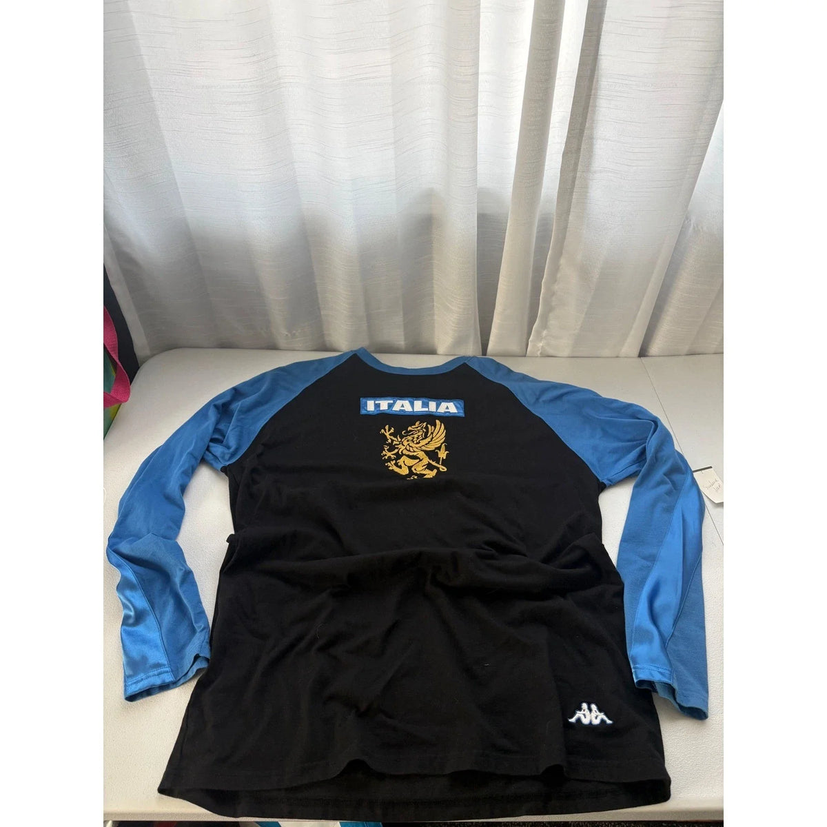 Kappa Italia Mens XL Long Sleeve Raglan Shirt Black Blue Griffin Logo Cotton