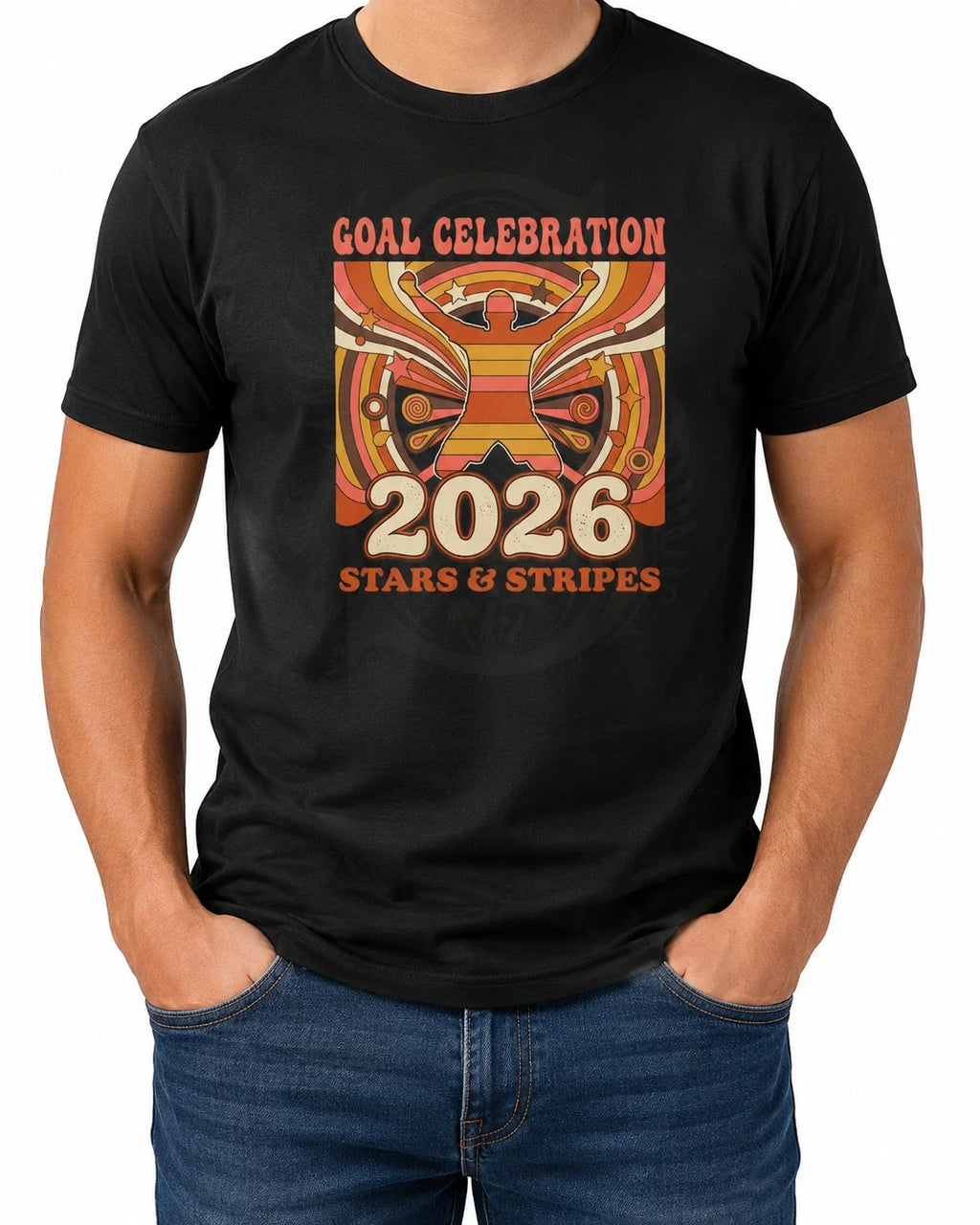 Goal Celebration 2026 Stars & Stripes Soccer Fan T-Shirt Retro USA Graphic Tee