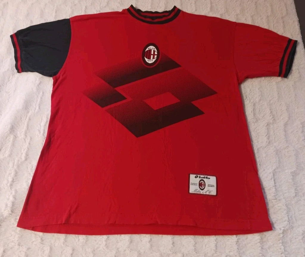 Vintage Lotto AC Milan Logo Football Soccer Graphic Red T-Shirt Men's XL Cotton