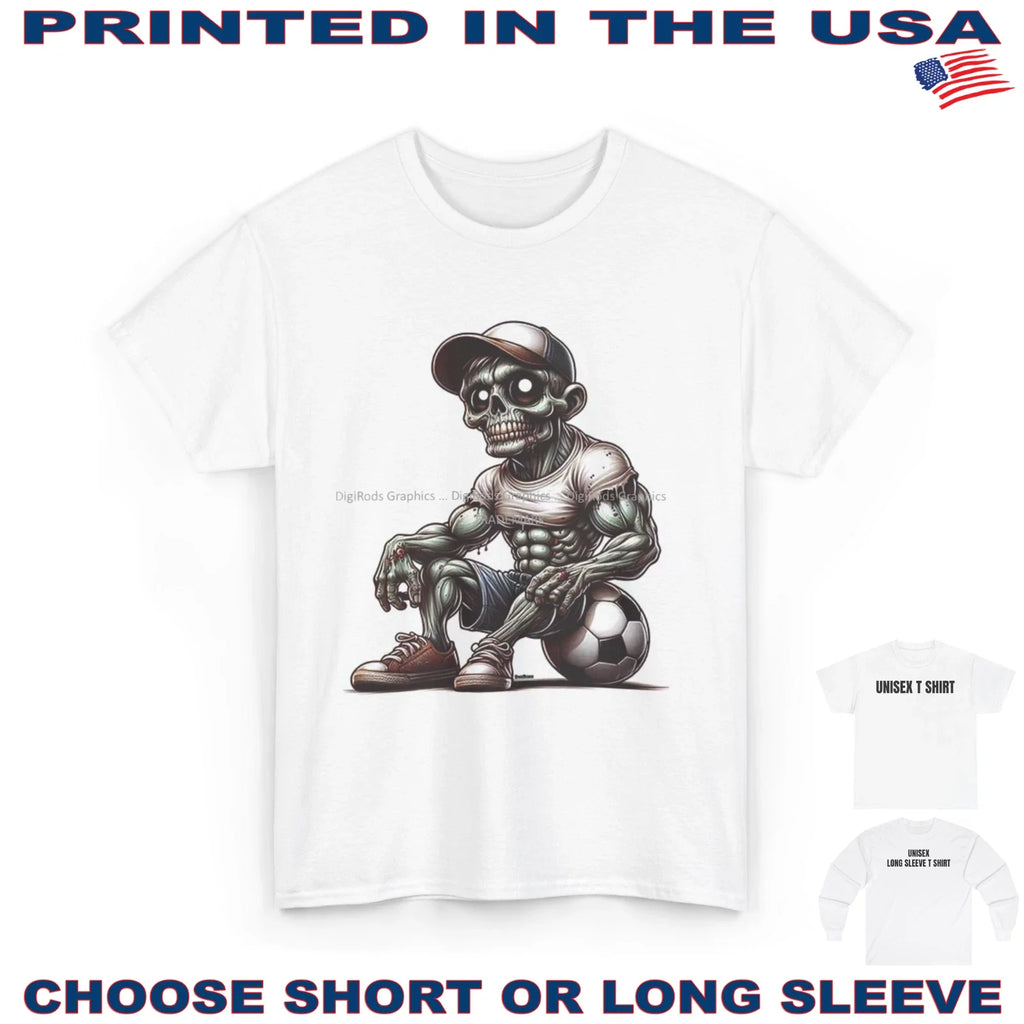 Soccer Team Muscular Zombie Monster Sitting On Ball DigiRods Cartoon T Shirt